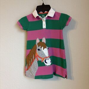 Mini Boden Girls Short Sleeve Dress Horse Appliqué Size 2-3 Striped